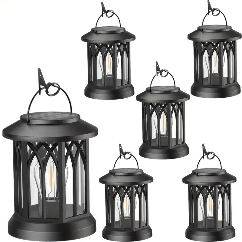 Solarbetriebene hängende LED-Laterne Set mit flackernder flameless Kerze und Metallclip-Haken