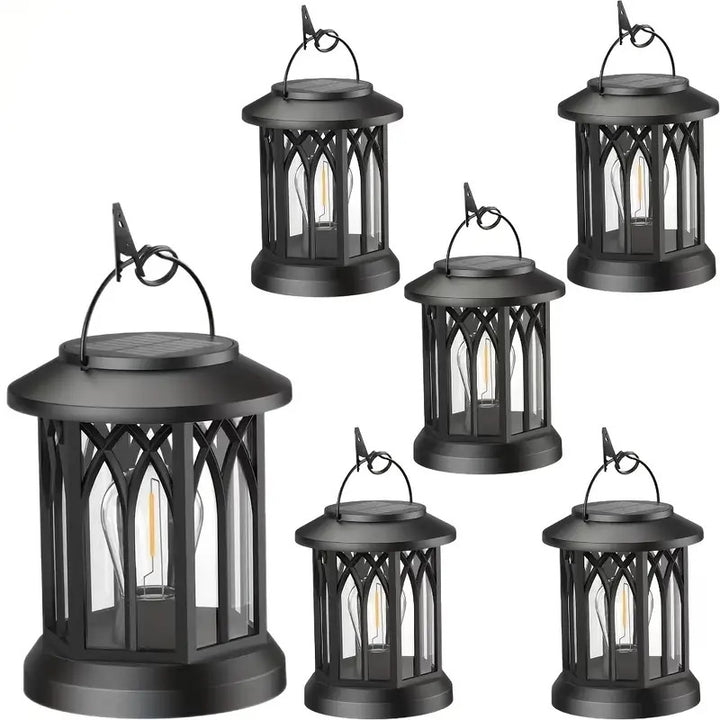 Solarbetriebene hängende LED-Laterne Set mit flackernder flameless Kerze und Metallclip-Haken