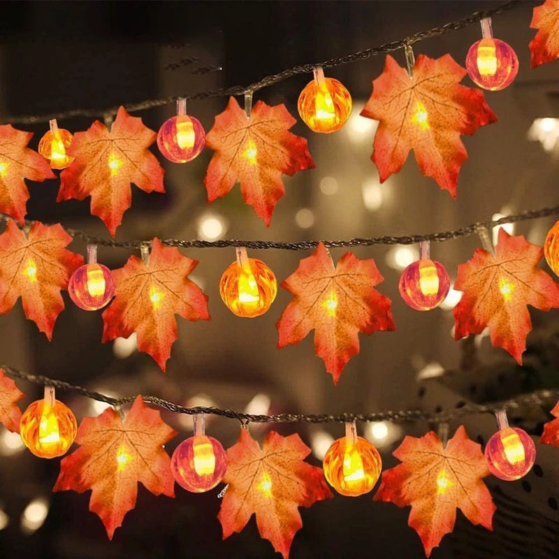 Halloween LED Kürbislaterne und Ahornblatt dekorative Lichterkette
