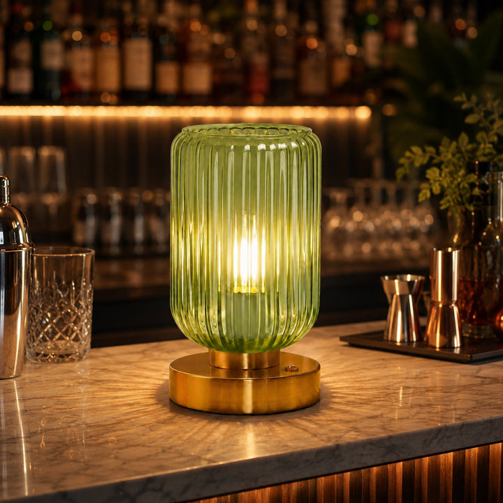 Vintage Glas Tischlampe mit Goldbasis