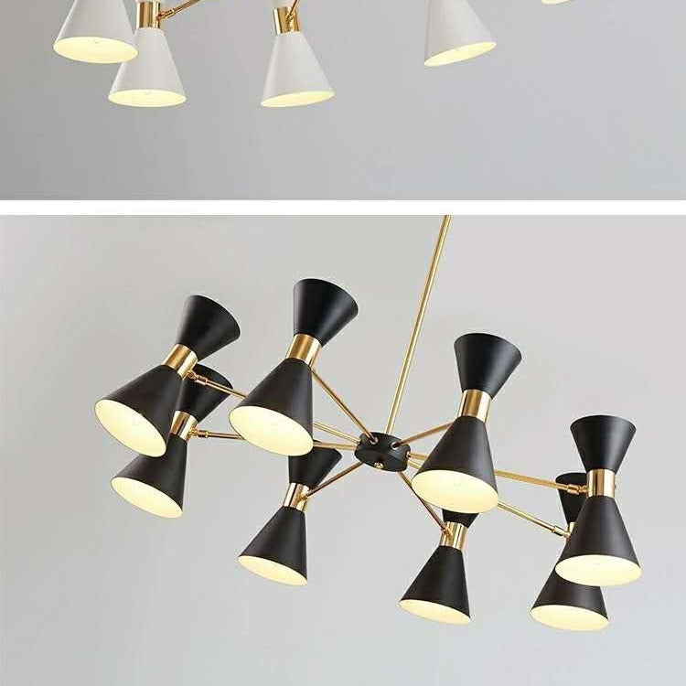 Mid-Century Modern Mehrarmige Kegel-Schirm-Kronleuchter