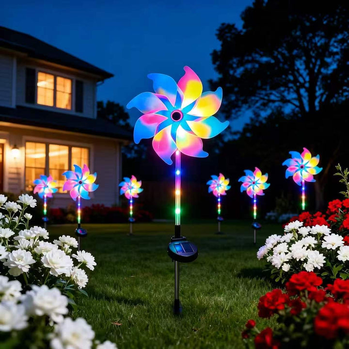 Solarbetriebene LED irideszierende Blumen-Windmühle Gartenstecker