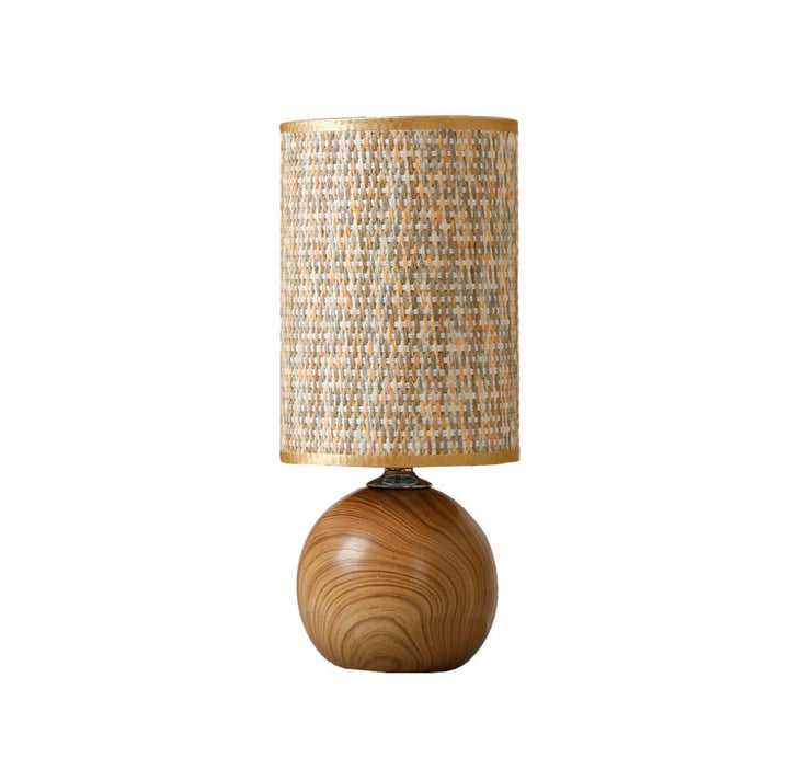 Runder Holzbasis Gewebter Rattan Schirm Tischlampe