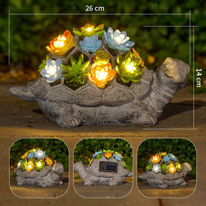 Solar Turtle Sukkulententöpfer Mit LED-Lichtern Texturiertes Harz Gartenstatue