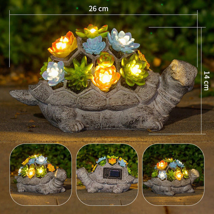 Solar Turtle Sukkulententöpfer Mit LED-Lichtern Texturiertes Harz Gartenstatue