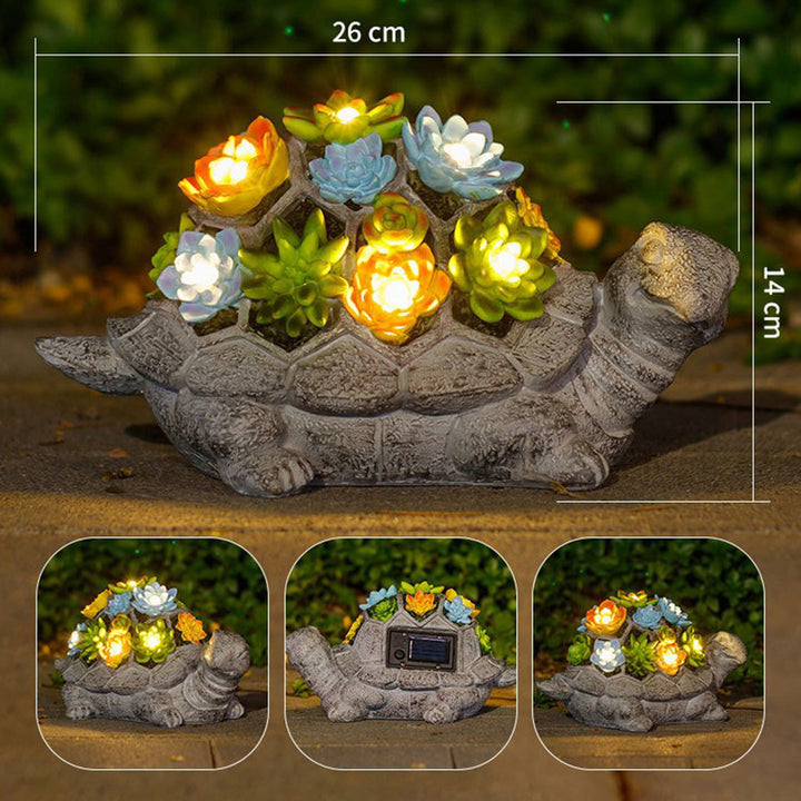 Verspielt Solarbetriebene LED Gartenstatue Frosch auf Schildkröte Harz Ornament