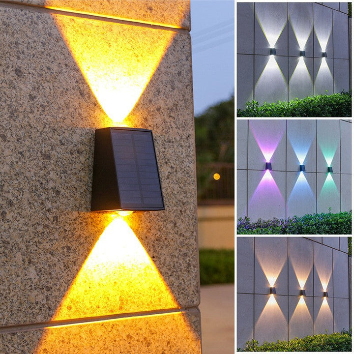 Abgewinkelte bi-direktionale Solar-LED-Wandleuchte-Downlight mit integriertem Photovoltaikpanel und Prismenlinse