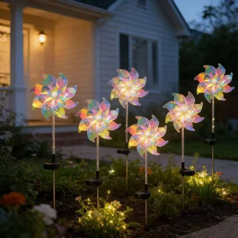 Solarbetriebene LED irideszierende Blumen-Windmühle Gartenstecker