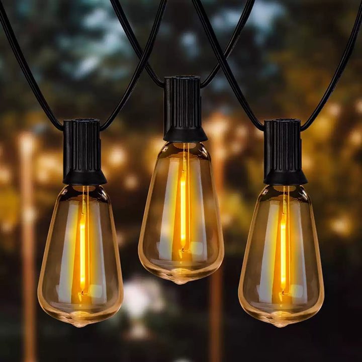 Outdoor Vintage-Filament-LED-Lichterkette mit bruchsicheren Tropfenlampen und robustem wetterfestem Kabel
