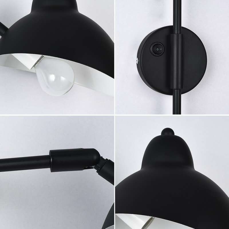 Gelenkige Wandlampe mit gebogenem Arm und schwenkbarem Glockenschirm