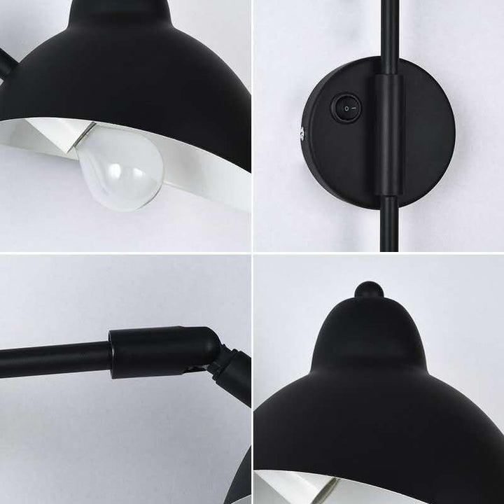 Gelenkige Wandlampe mit gebogenem Arm und schwenkbarem Glockenschirm