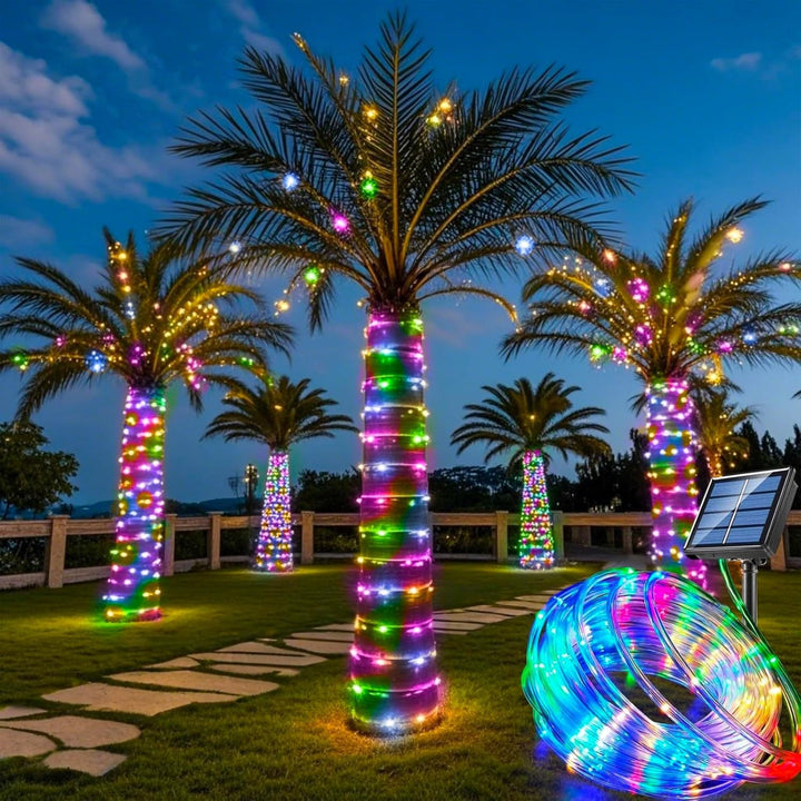 Solarbetriebene warmweiße flexible LED-Seilschnurlichter für Bäume und Landschaftsbewicklung