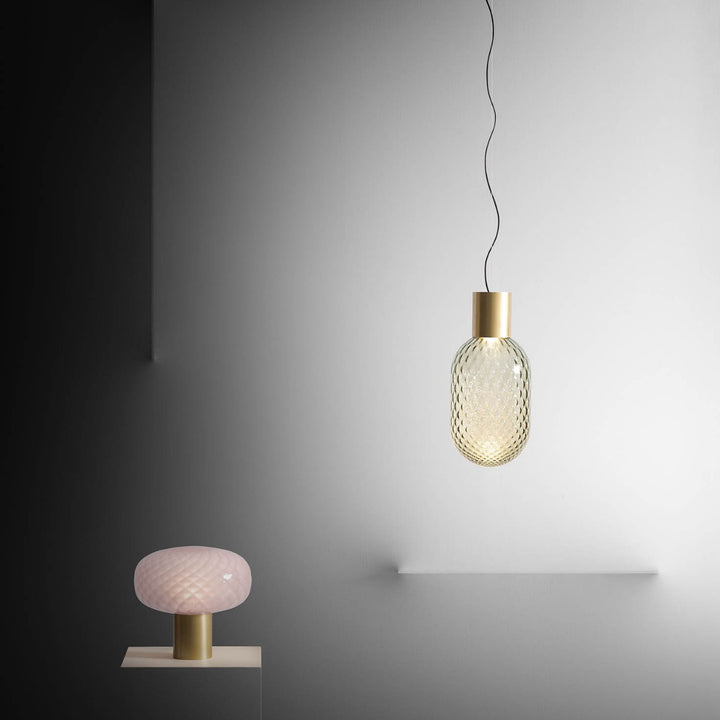 Glas Pilz Tischlampe mit dekorativem Sockel