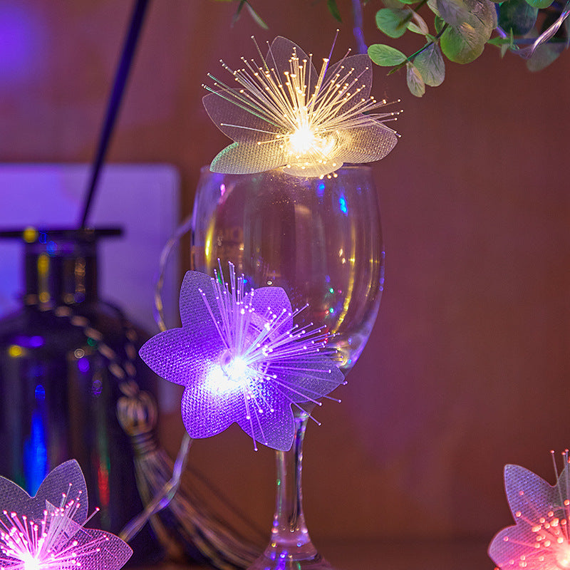Dekorative blütenförmige LED-Girlande mit Faseroptik-Glitzer für Tisch und Regal