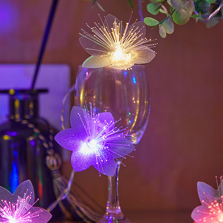 Dekorative blütenförmige LED-Girlande mit Faseroptik-Glitzer für Tisch und Regal