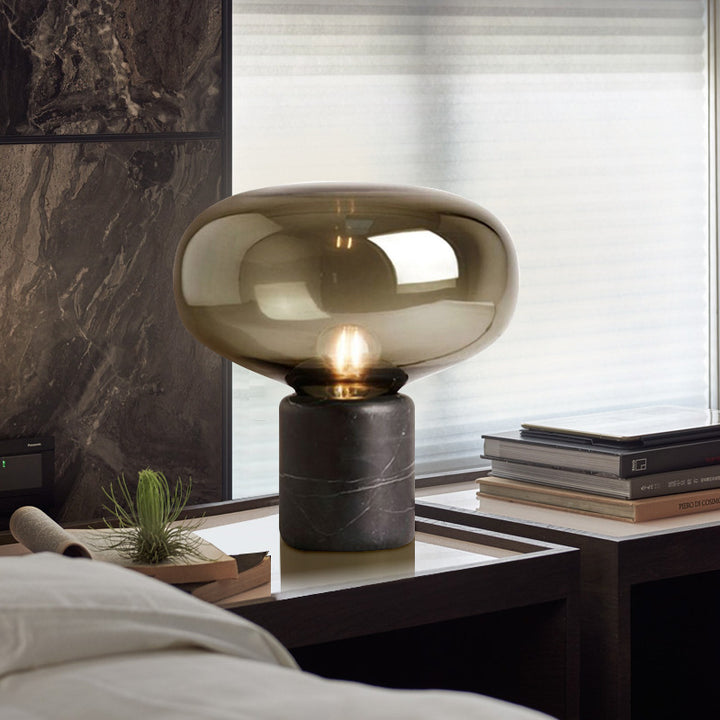 Elegante Glas- Tischlampe mit Marmorbasis