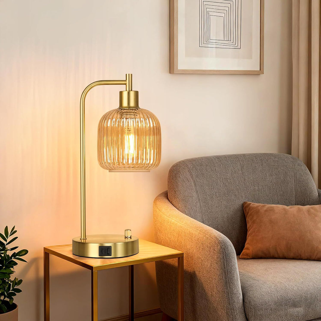 Moderne Glas-Tischlampe mit USB-Ladeanschluss