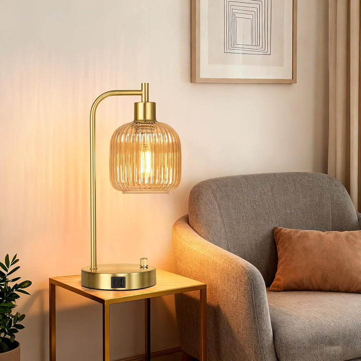 Moderne Glas-Tischlampe mit USB-Ladeanschluss