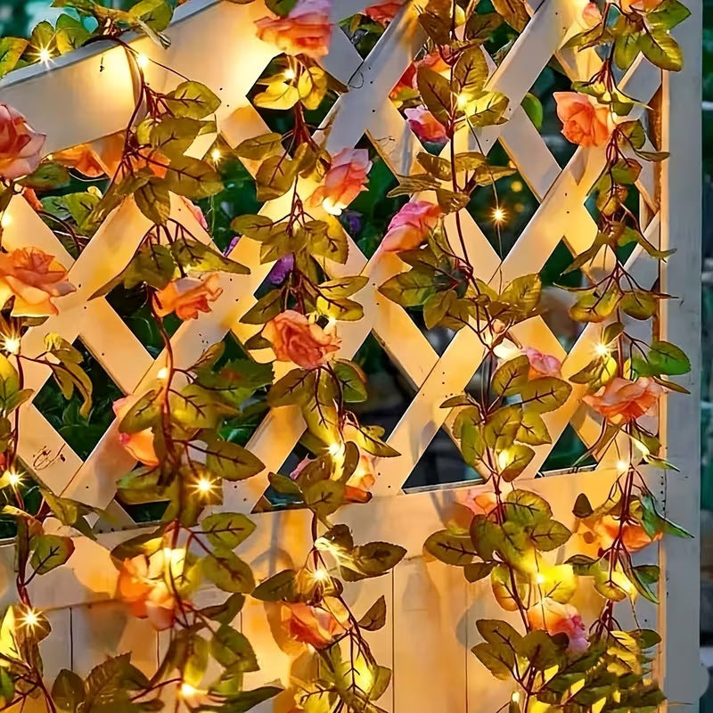 Romantische Rosenranken-LED-Girlande mit Mikrolichtern und wetterfestem flexiblen Stamm
