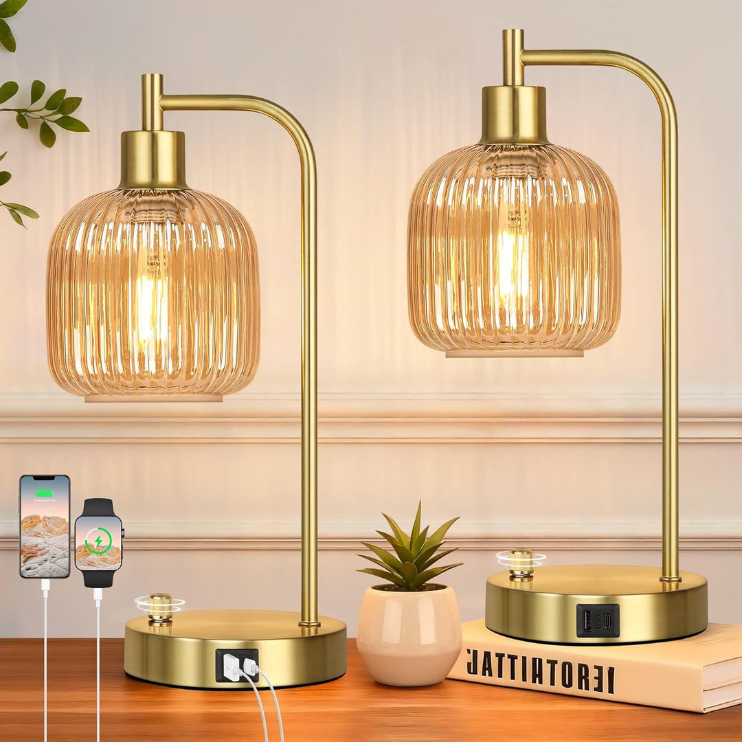 Moderne Glas-Tischlampe mit USB-Ladeanschluss