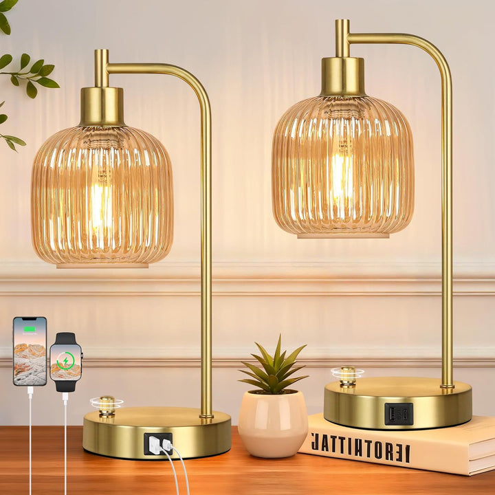 Moderne Glas-Tischlampe mit USB-Ladeanschluss