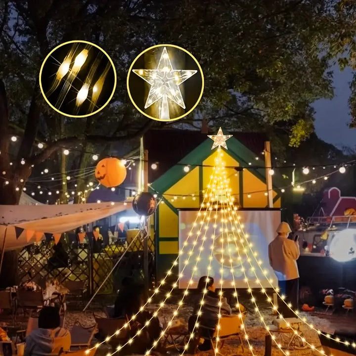 LED-beleuchteter vorinstallierter künstlicher Weihnachtsbaum mit kaskadierendem Stern-Topper und ornamentfertigen Zweigen