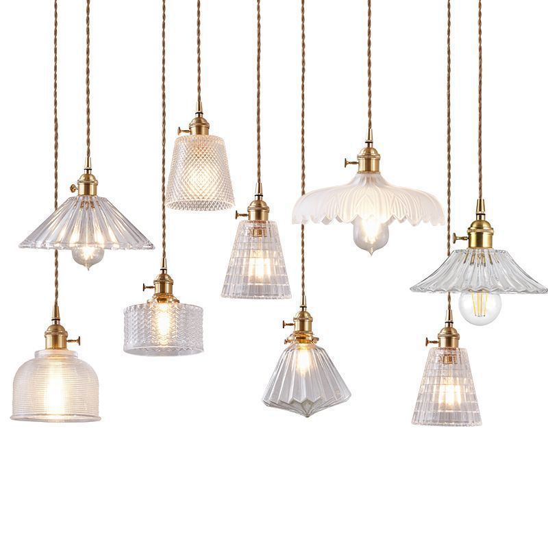Fluted Glass Pendant Lamp mit Vintage Messingfassung