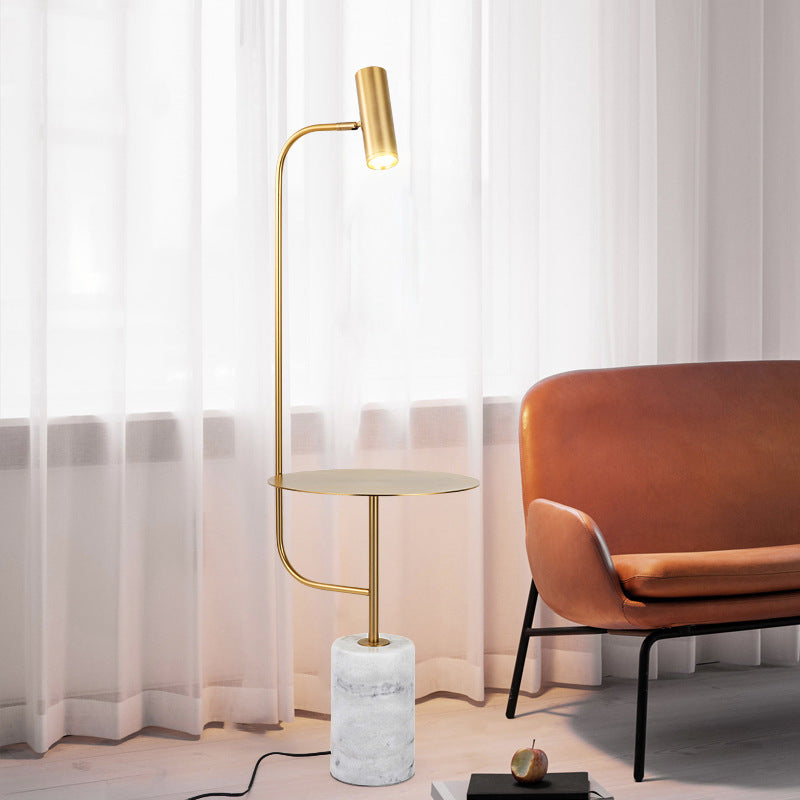 Moderne Marmor-Bodenlampe mit integriertem Beistelltisch