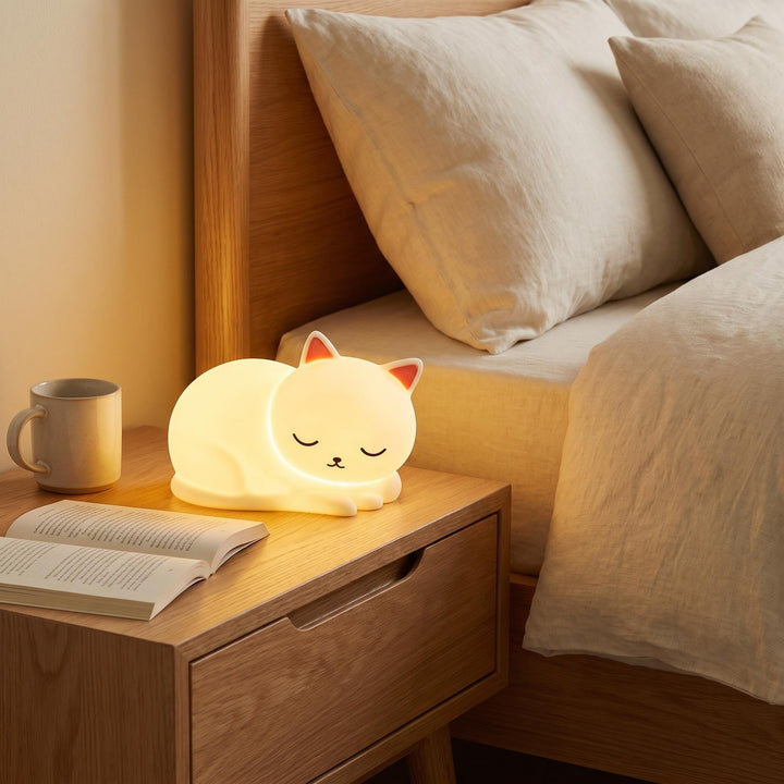 Silicone Schlafende Katze LED Nachtlampe mit Touch-Dimmung USB wiederaufladbar