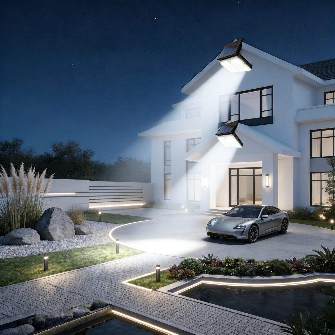 Hochleistungs-Solar-Bewegungsmelder-LED-Sicherheitswandlampe mit verstellbarem Solarpanel und Weitwinkel-Flutstrahler