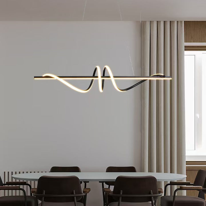 Skulpturale LED-Wellen-Linear-Pendelleuchte mit Schlaufenakzent
