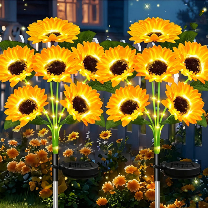 Solarbetriebene LED-Sonnenblumen-Gartenstehlampe mit wasserdichtem Panel und verstellbarem Stengel