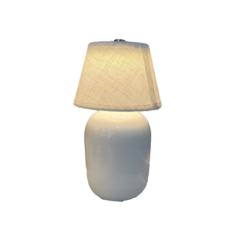 Keramische Nachttischlampe mit Leinen-Schatten
