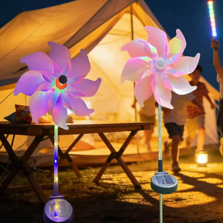 Solarbetriebene LED irideszierende Blumen-Windmühle Gartenstecker