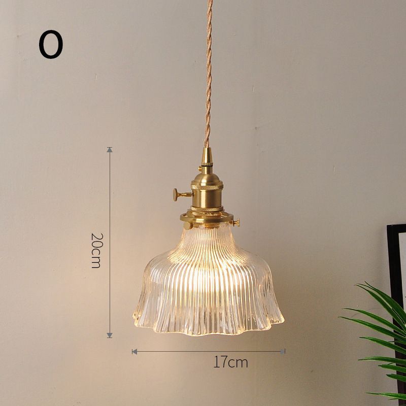 Fluted Glass Pendant Lamp mit Vintage Messingfassung