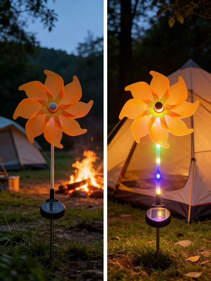 Solarbetriebene LED irideszierende Blumen-Windmühle Gartenstecker