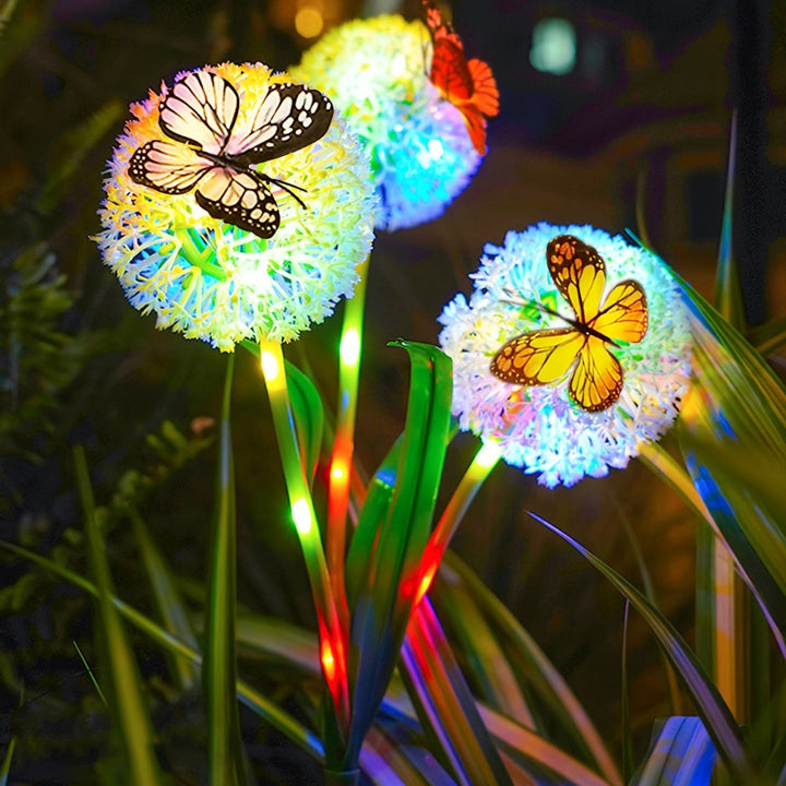 Dekorative Solar-LED-Gartenlöwenzahnstecklichter mit Schmetterlingsakzenten