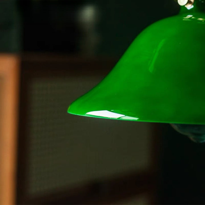 Banker-Stil Glas Hängeleuchte mit Messingfassung und gedrehter Stoffschnur