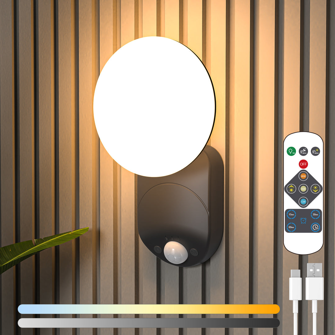 Wiederaufladbare Bewegungsaktivierte LED-Wandleuchte mit Fernbedienung und einstellbarer Farbtemperatur