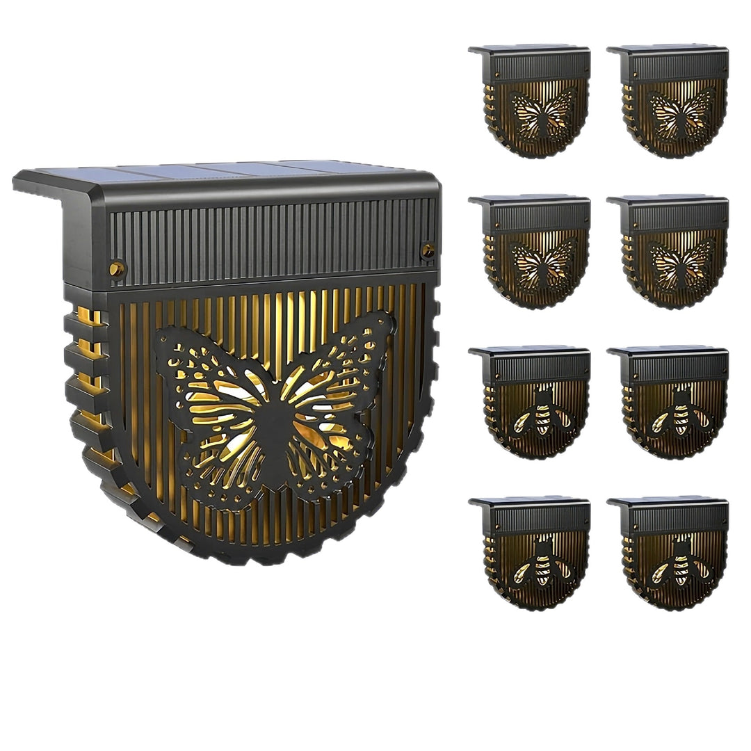 Dekorative Solar-Garten-Wandlaternen mit lasergeschnittenen Bienen- und Schmetterlingsmotiven