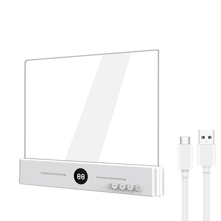 Edge-Lit Acryl Schminkspiegel Paneel mit Digitaler Timer und USB-C Aufladbare LED Basis
