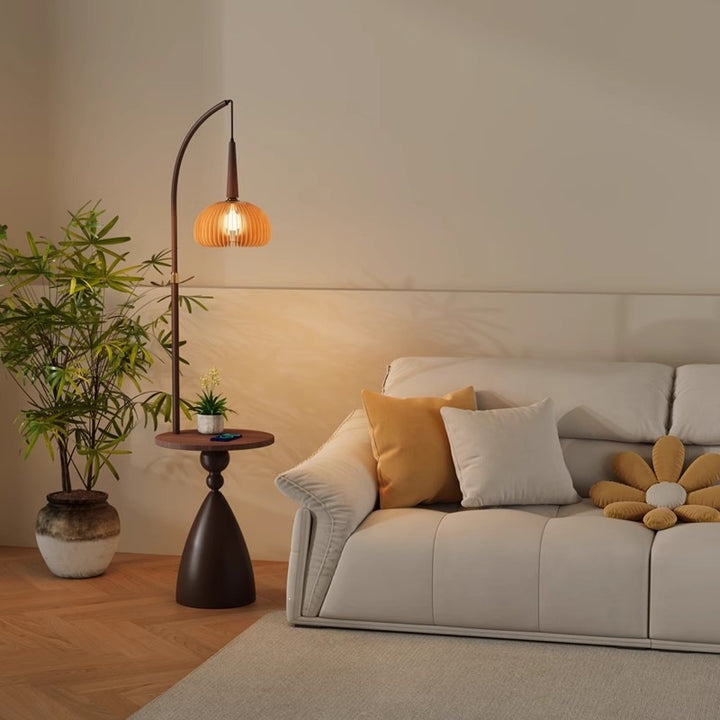 Elegante Bogen Stehlampe mit integriertem Beistelltisch