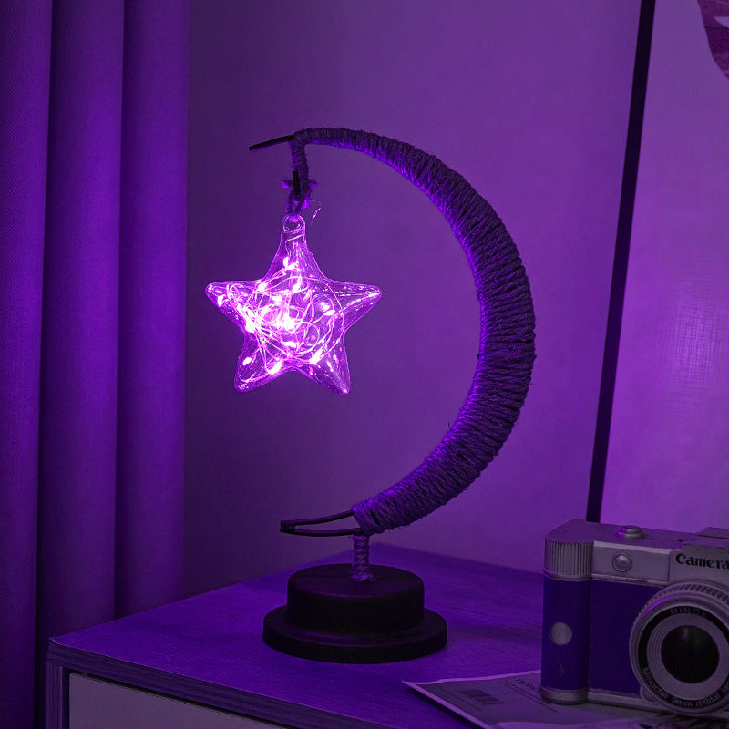 Dekorative Glas-Apfel-LED-Tischlampe mit Mondform-Seilumwickelständer