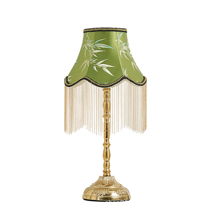 Seidenfringierte Empire-Style Tischlampe mit Perlenquaste Schirm