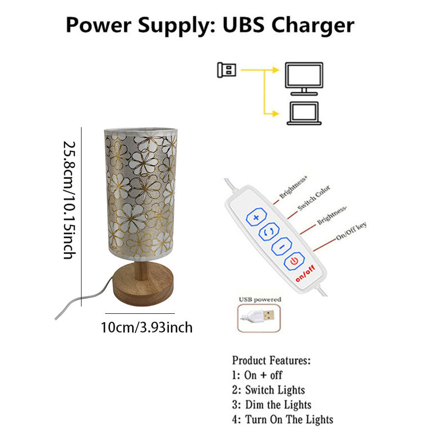 USB-betriebene Tischlampe mit floralem Muster
