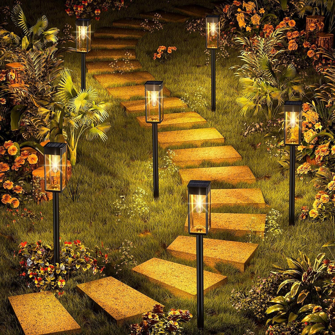 Outdoor-Wasserdicht Vintage-Glas-Postlaterne mit LED-Filament-Glühbirne und Erdspike