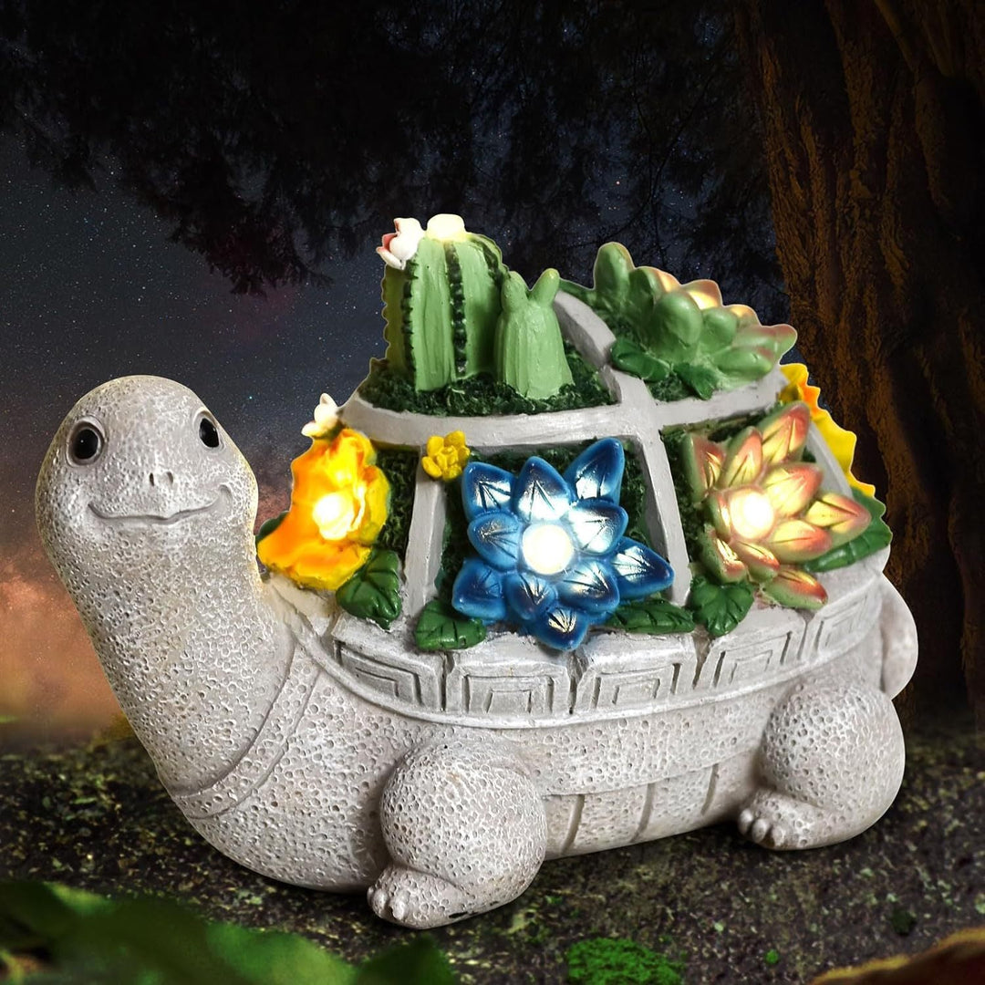 Solar Turtle Sukkulententöpfer Mit LED-Lichtern Texturiertes Harz Gartenstatue