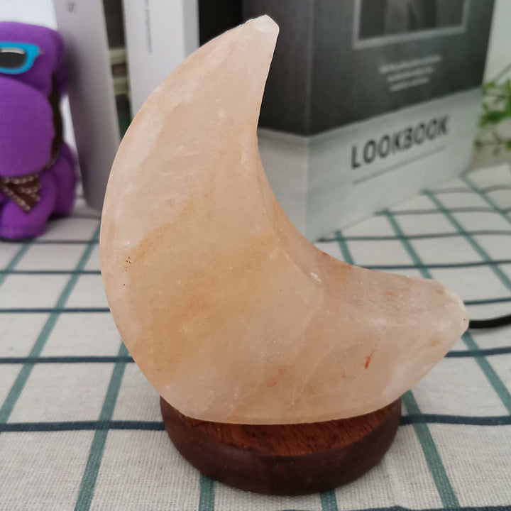 Himalayan Saltkristall-Sphärenlampe mit farbwechselnder LED und natürlicher Holzbasis