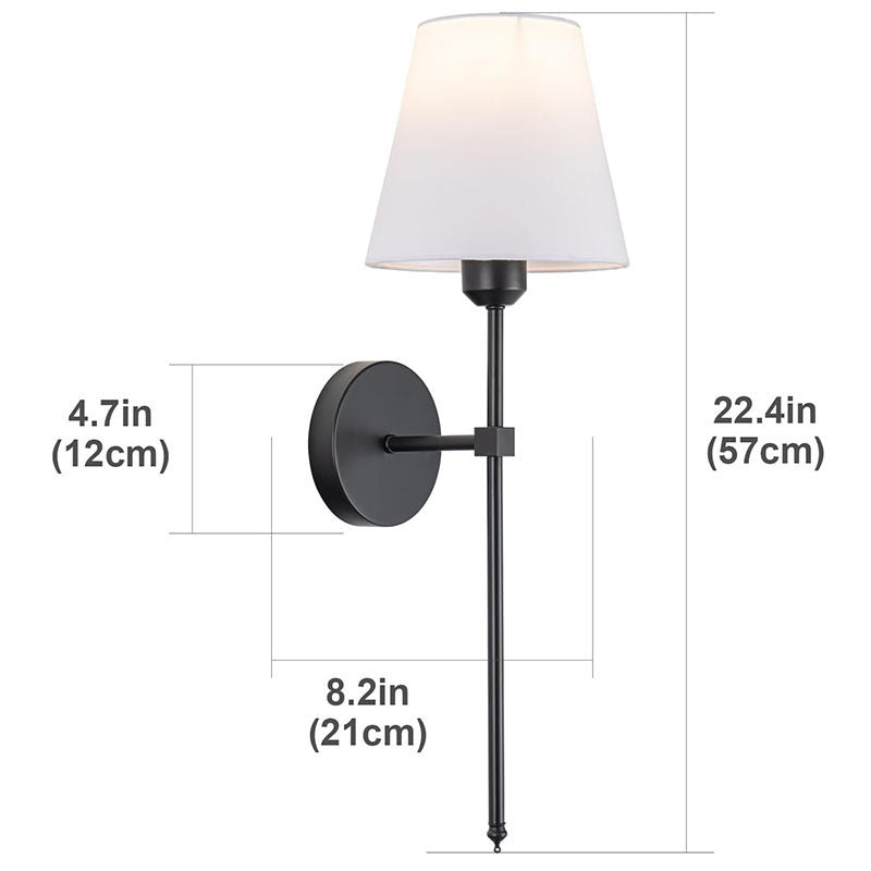 Slim Rod Wandleuchte Paar mit Stoffschirm und verdeckter Befestigung