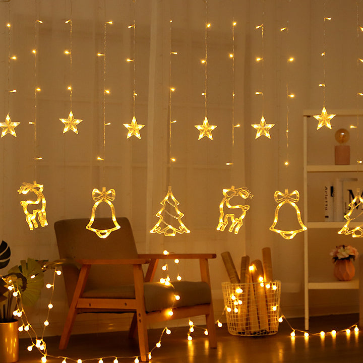 LED Acryl Hängende Weihnachtsvorhang Lichterset mit Rentier Baum Glocke und Stern Ornamenten